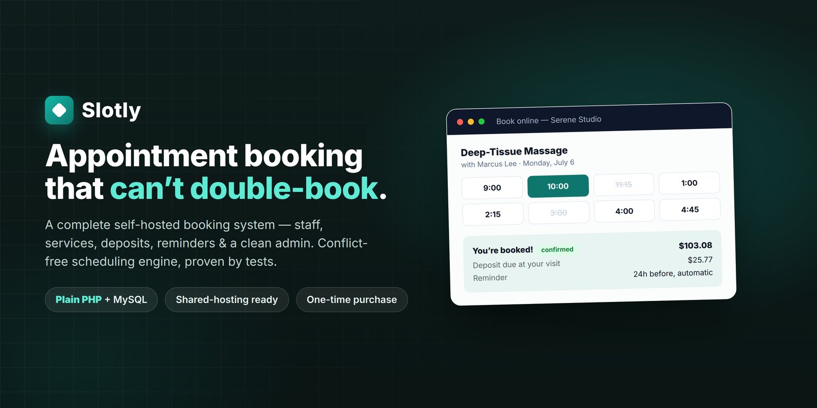 Slotly — Appointment & Booking System (PHP + MySQL, Self-Hosted) preview